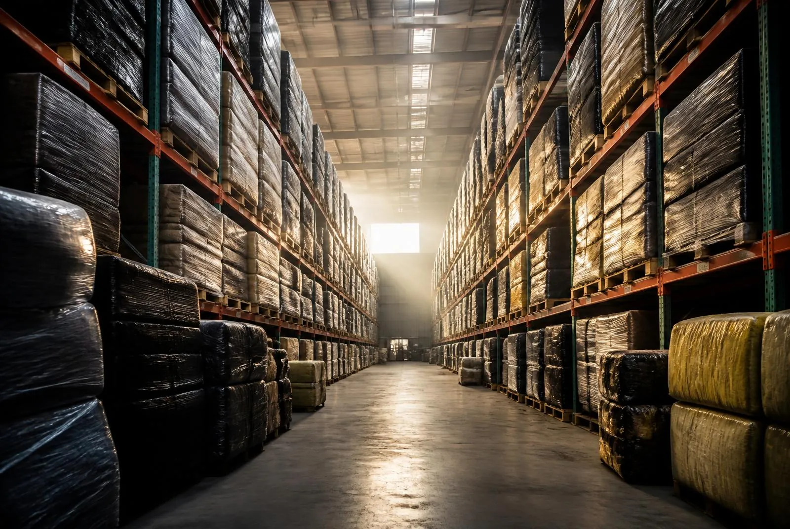 Bale racking, warehouse aisle