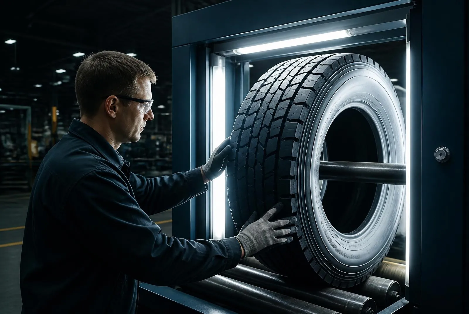 A tyre under inspection