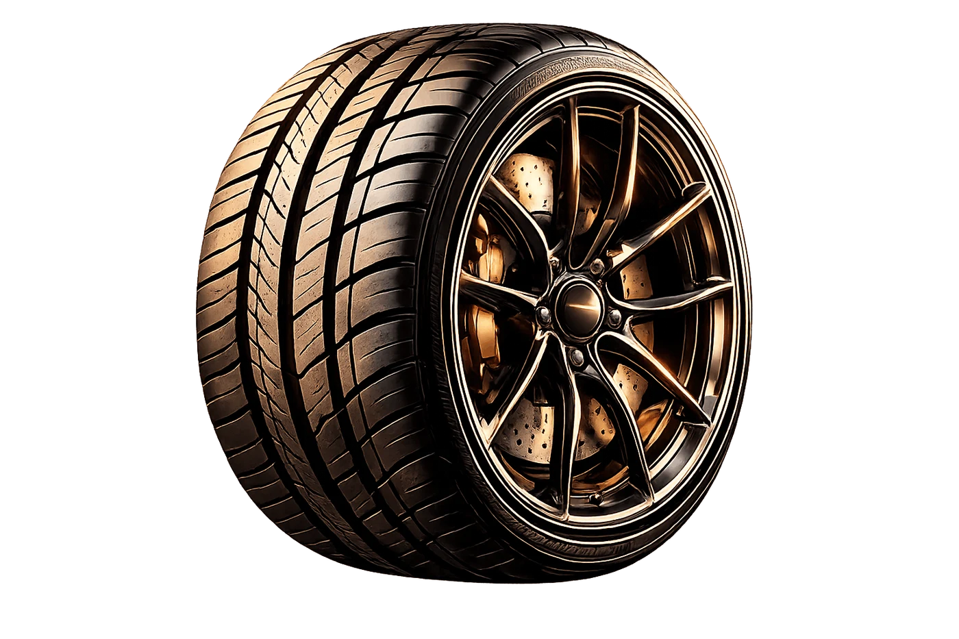 A finished tyre, cut away to its construction