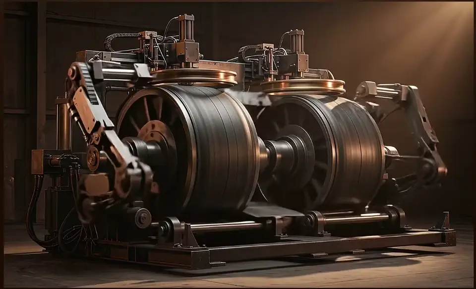A tyre building machine at work